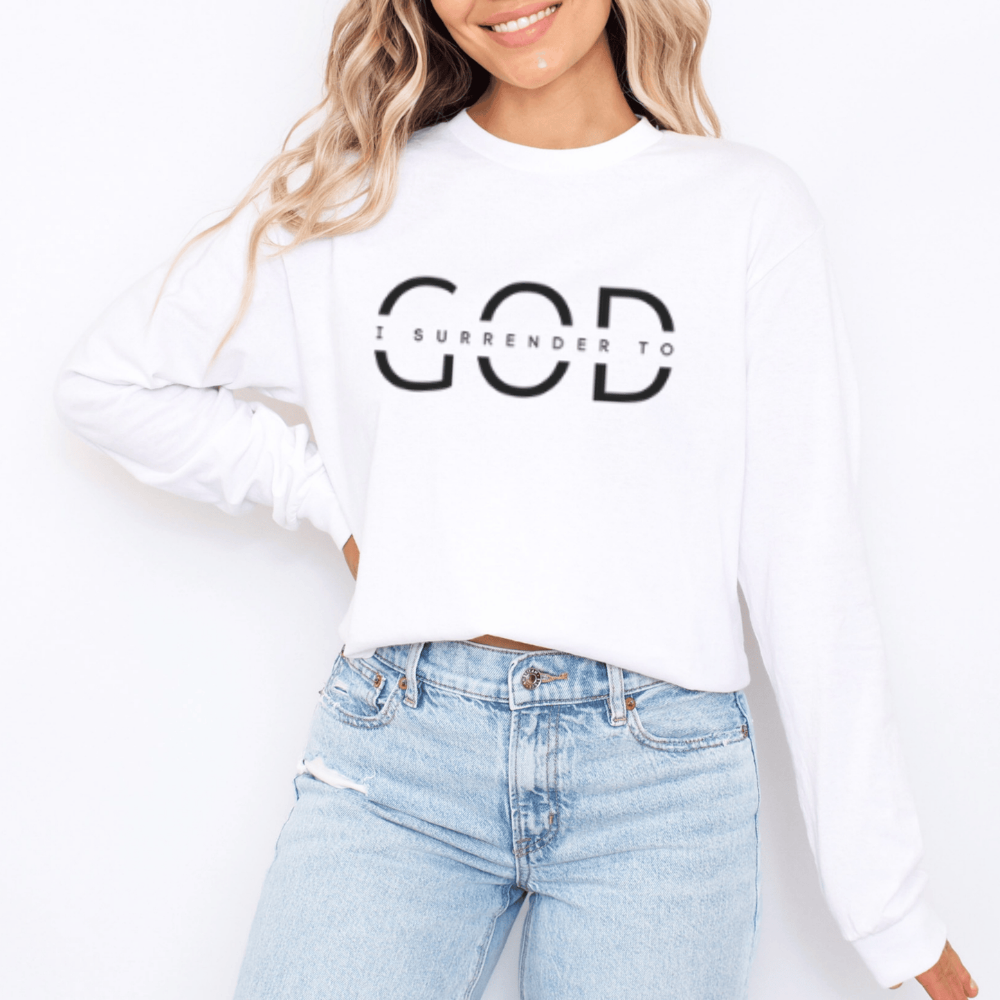 “I Surrender to God” Cotton Long Sleeve Tee
